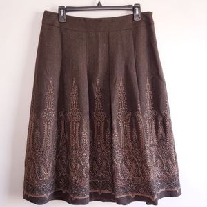 LOFT Brown Embroidered Skirt